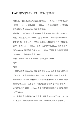 CAD中室内设计的一般尺寸要求