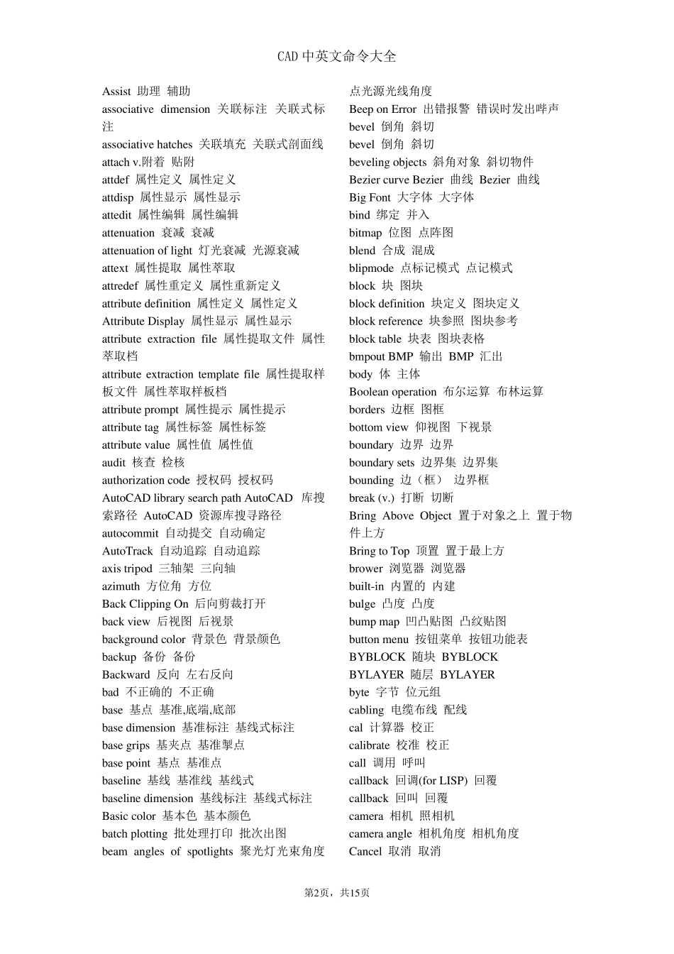 CAD中英文命令大全_第2页
