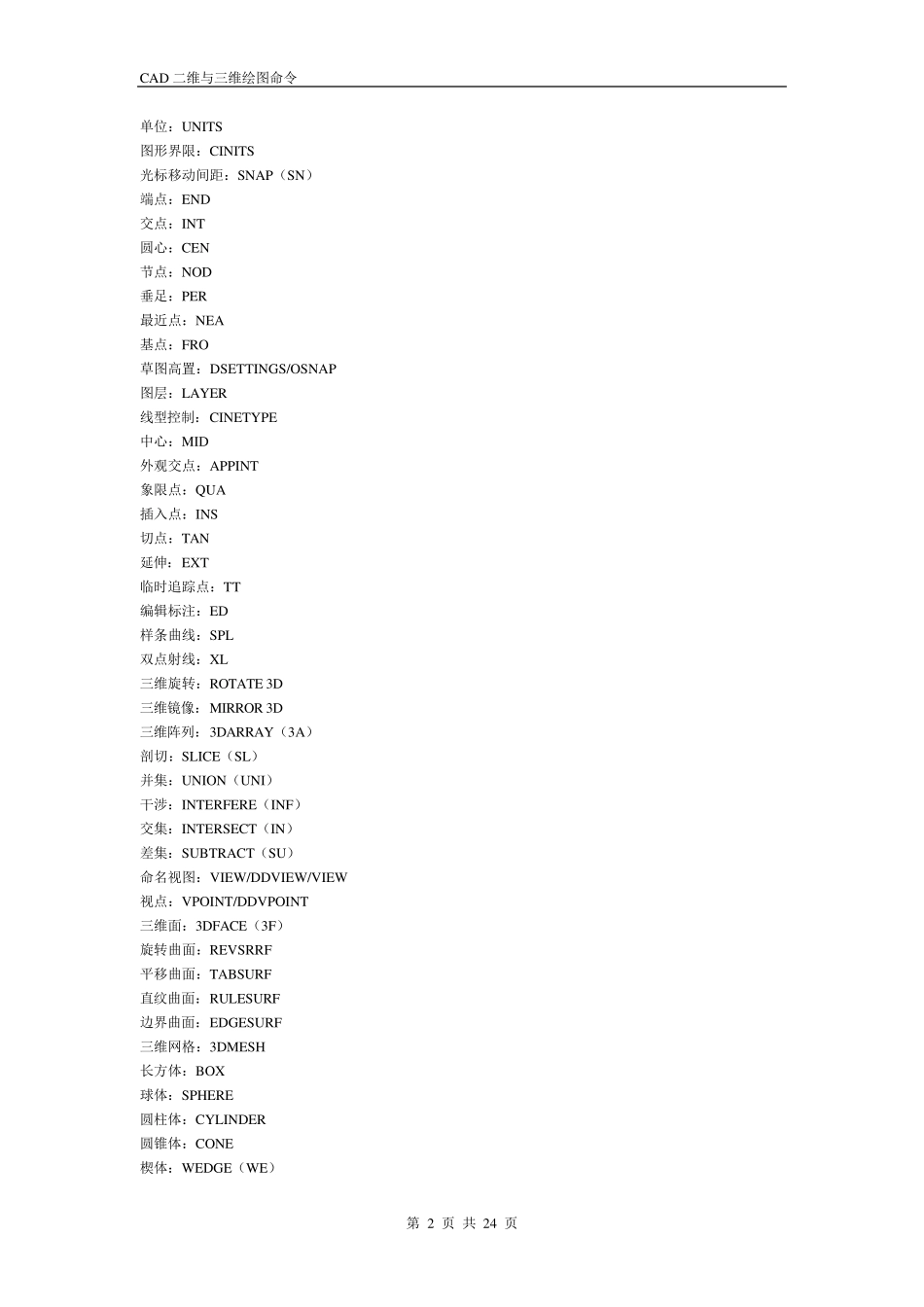 CAD二维与三维绘图命令汇总_第2页