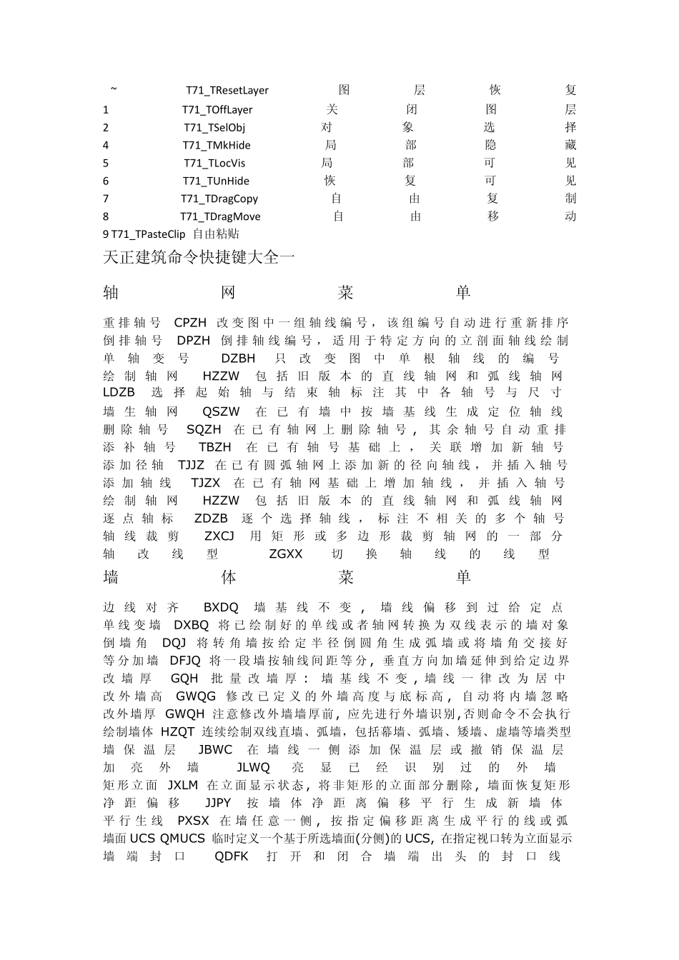 cad天正建筑快捷键命令大全_第1页