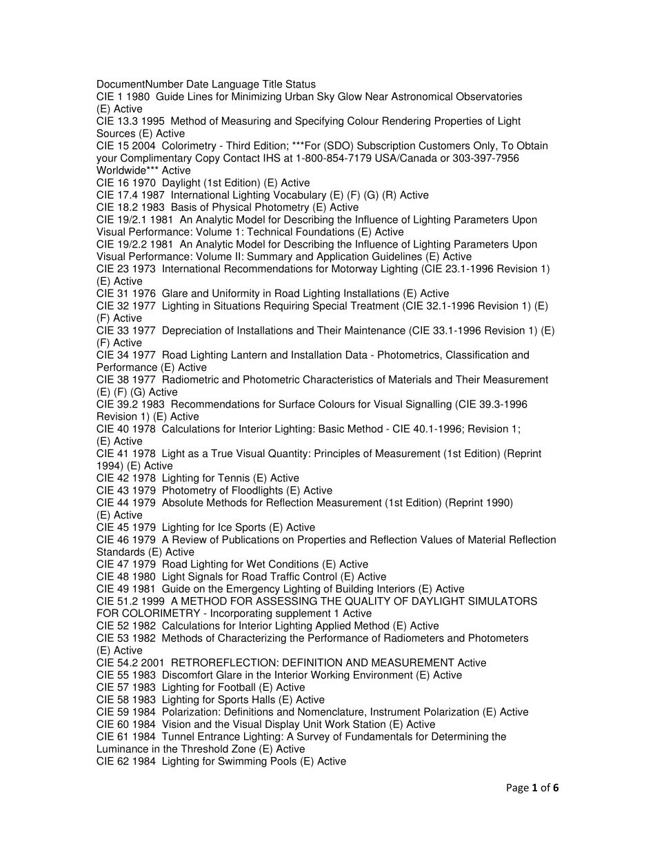 CIE标准美国照明协会最新目录_第1页