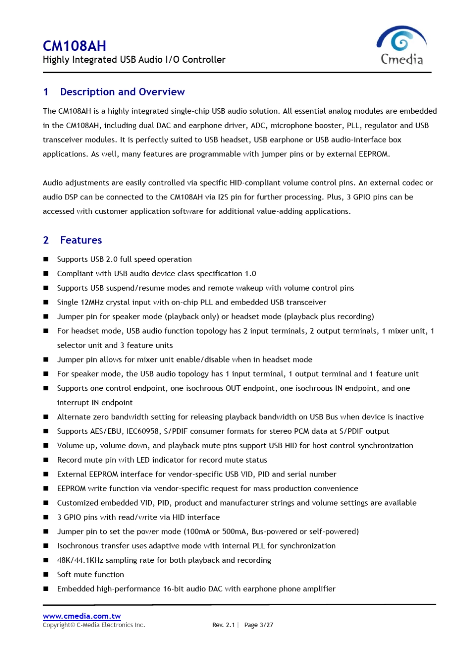 CM108AH_Datasheet_v2.1_第3页