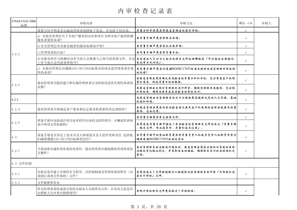 CNAS实验室内审检查记录表非常详尽_第3页