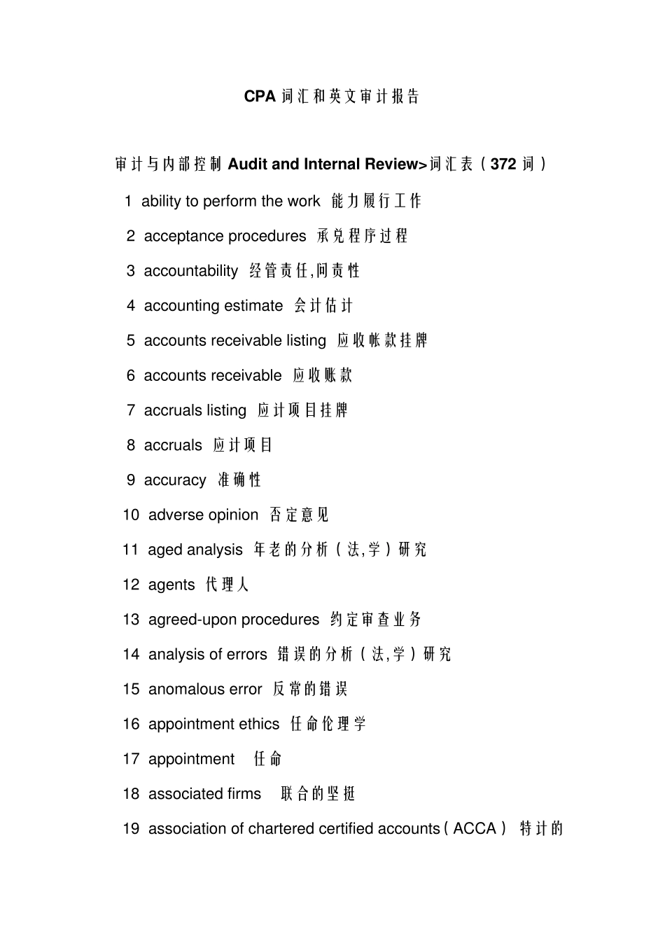 CPA词汇和英文审计报告_第1页
