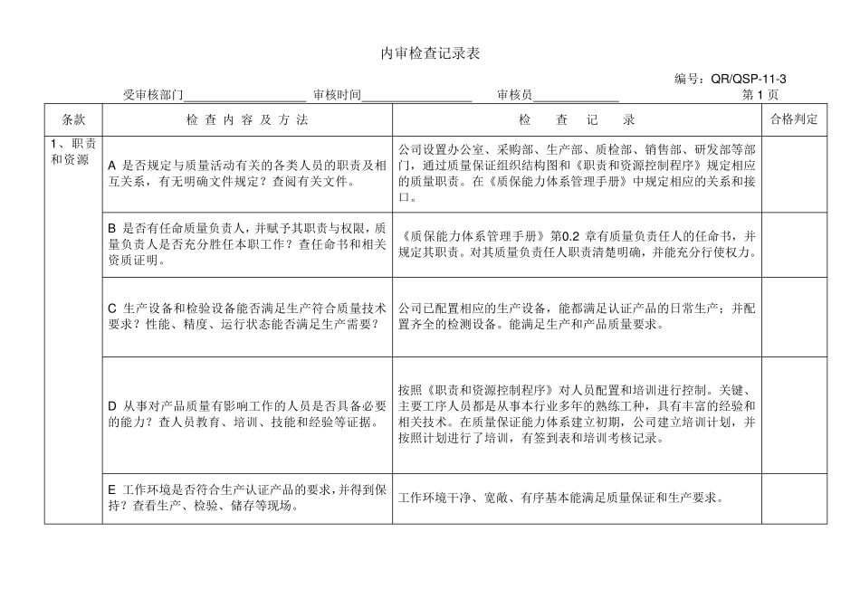 CQC认证内审检查表(附记录)_第1页