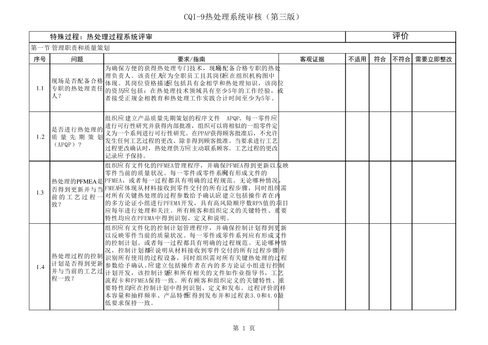 cqi9第三版审核表_第1页