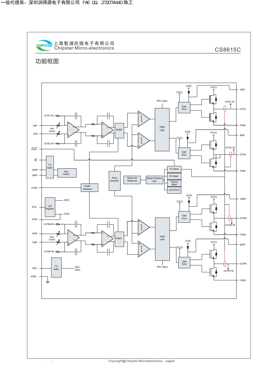CS8615C无滤波双通道15W立体声D类功放pin对pin兼容TPA3110_第2页