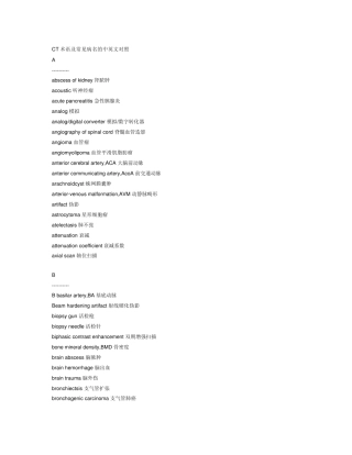 CT术语及常见病名的中英文对照