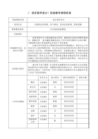 C语言程序设计实践教学课程标准