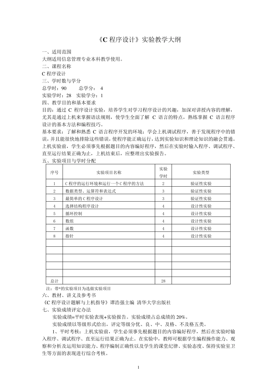 C语言程序设计实验报告(实验大纲+过程)_第1页