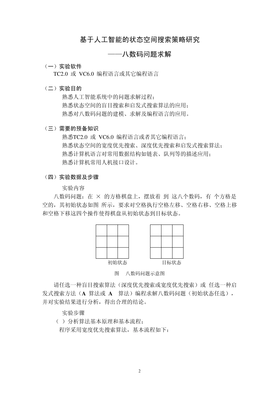 C语言解八数码问题之人工智能实验报告_第2页