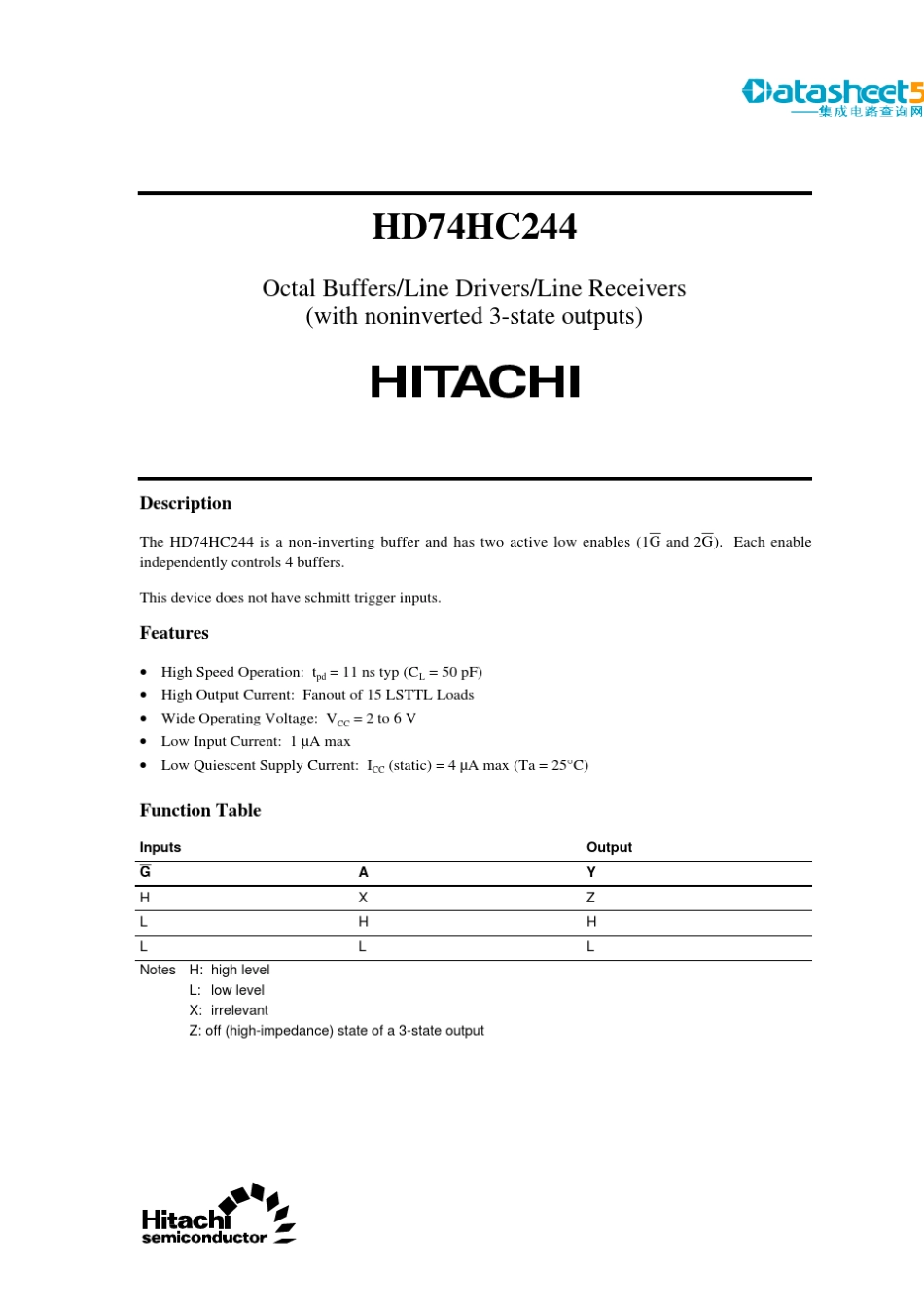 Datasheet_HD74HC244P缓冲器驱动器_第1页