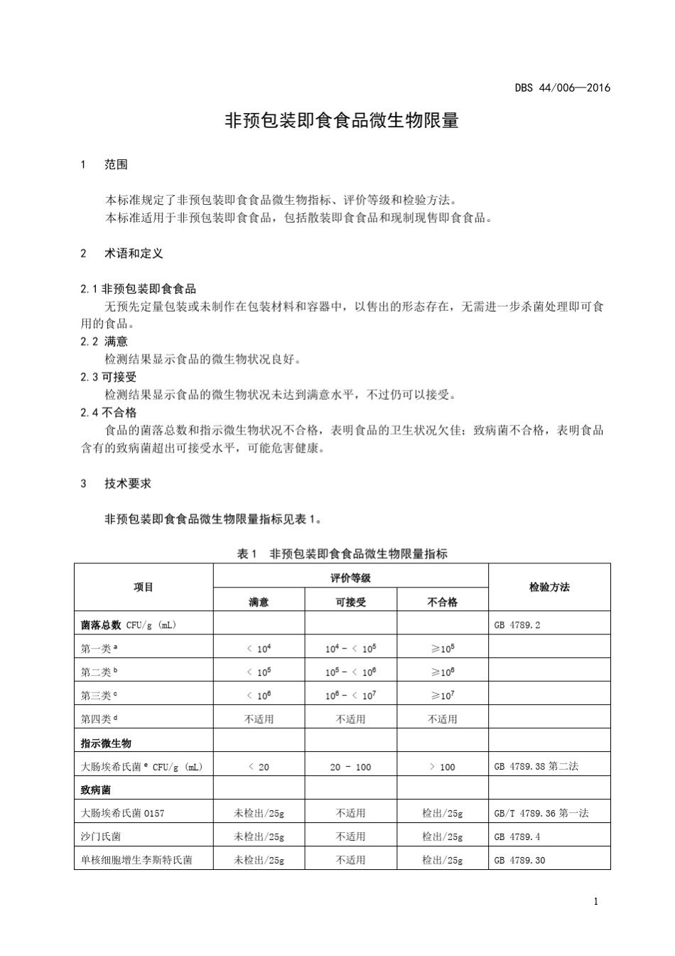 DBS440062016食品安全地方标准非预包装即食食品微生物限量_第3页