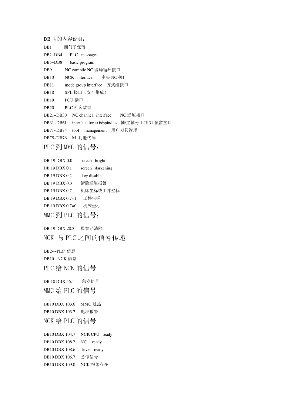 DB块的内容说明及常用信号和功能块及功能说明_第1页