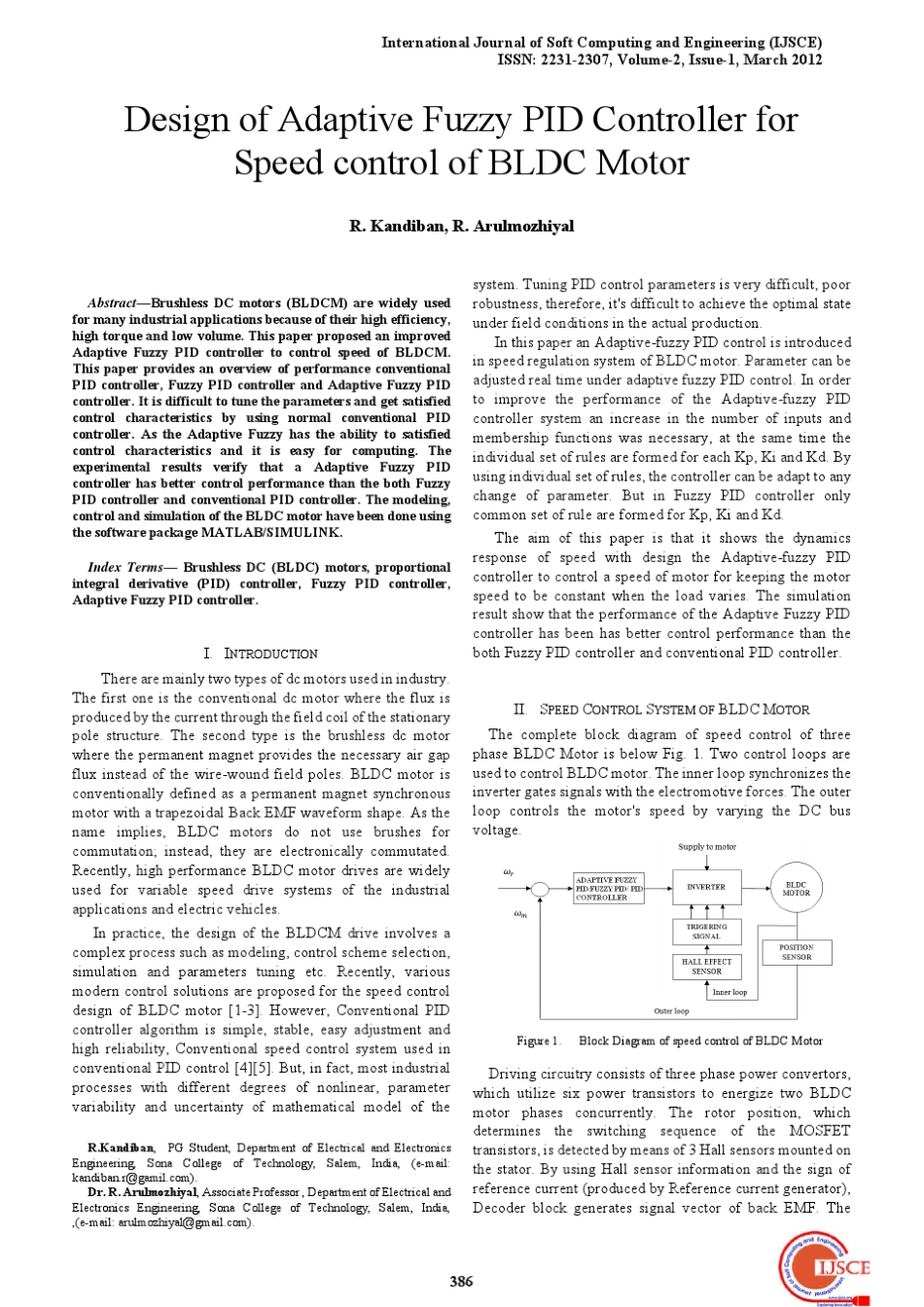 DesignofAdaptiveFuzzyPIDControllerforSpeedcontrolofBLDCMotor(无刷直流电机控制英文文献)_第1页