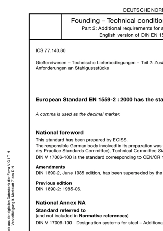 DINEN15592金属材料铸件的交货技术条件