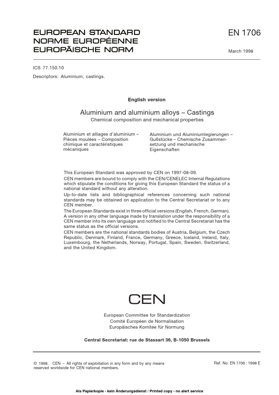 DINEN1706铝及铝合金铸件化学成份和机械性能_第3页