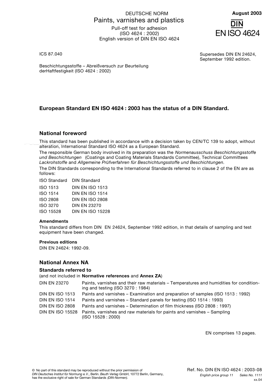 DINENISO46242003色漆和清漆.粘附力拉脱试验_第1页