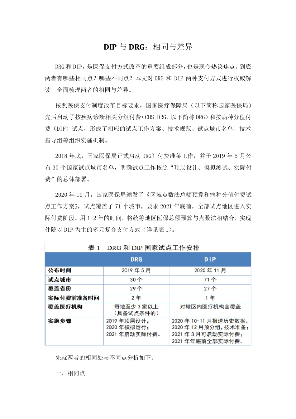 DIP与DRG：相同与差异_第1页