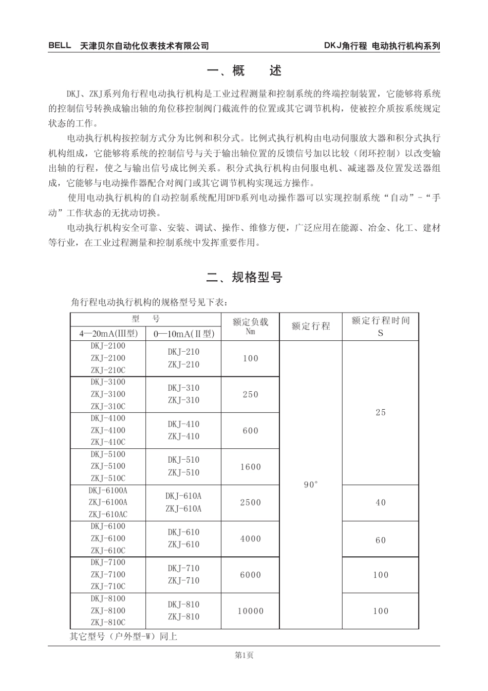 DKJ、ZKJ角行程电动执行机构系列使用说明书_第2页