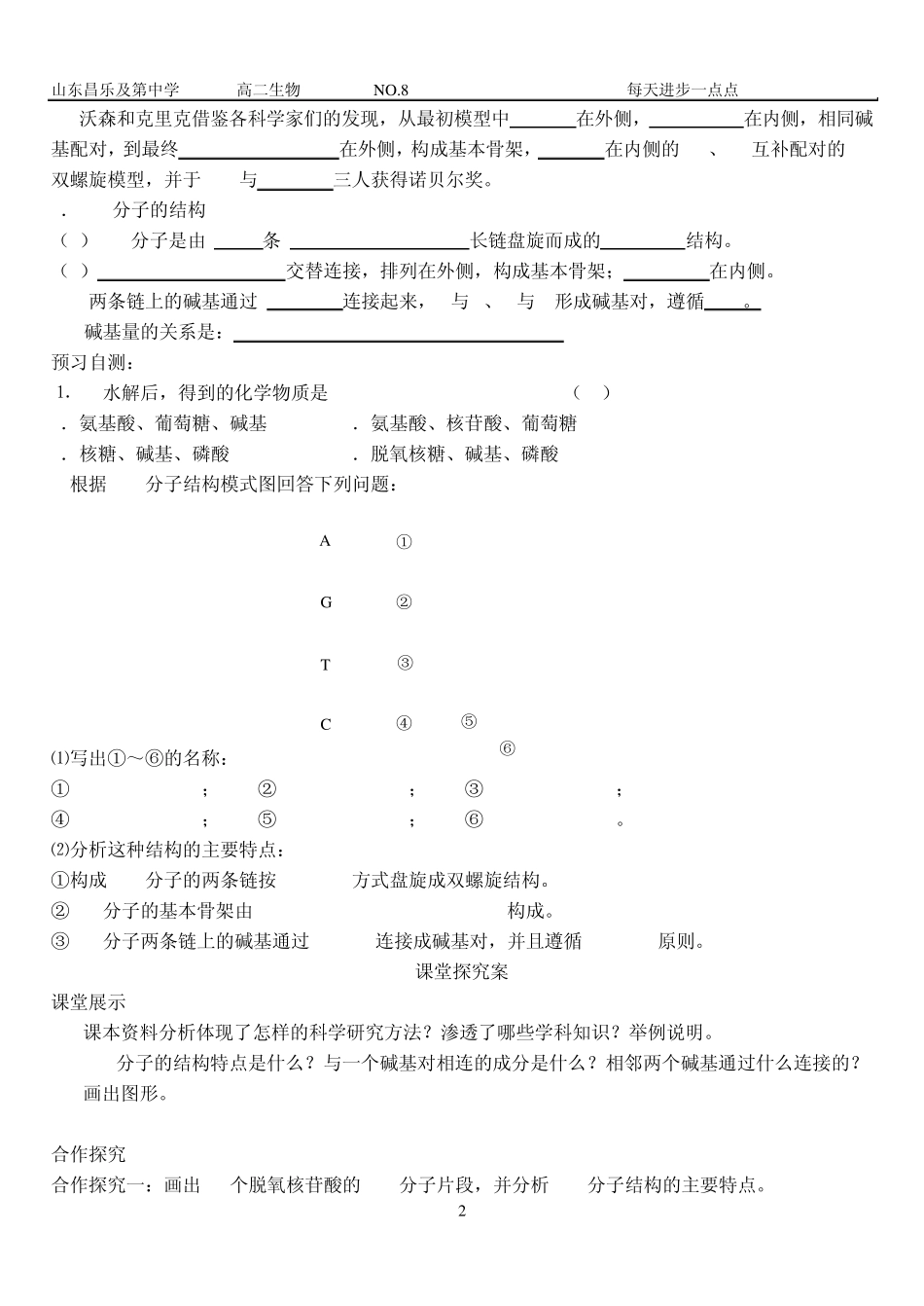 DNA分子结构导学案_第2页