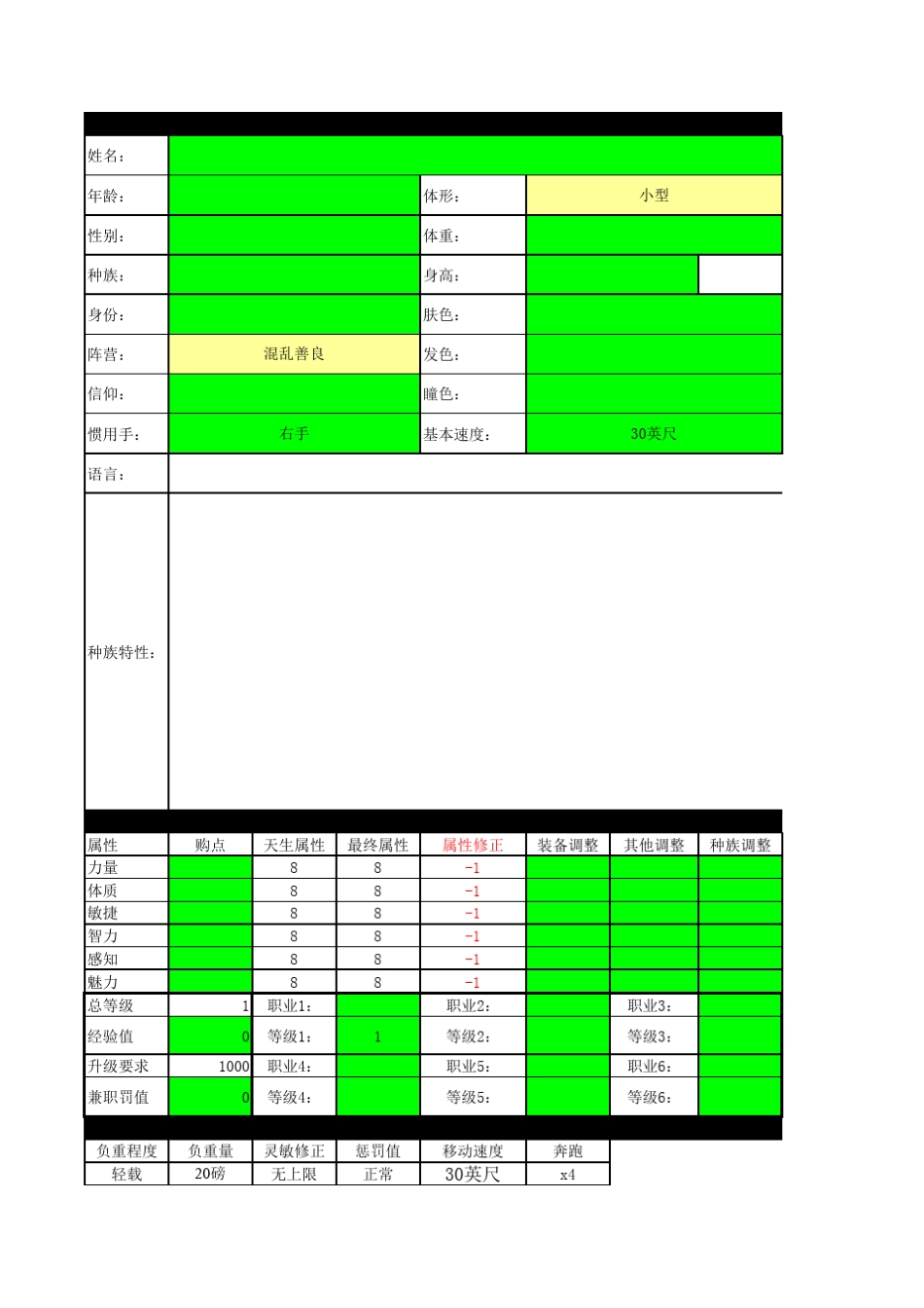 DND跑团空白人物卡_第1页