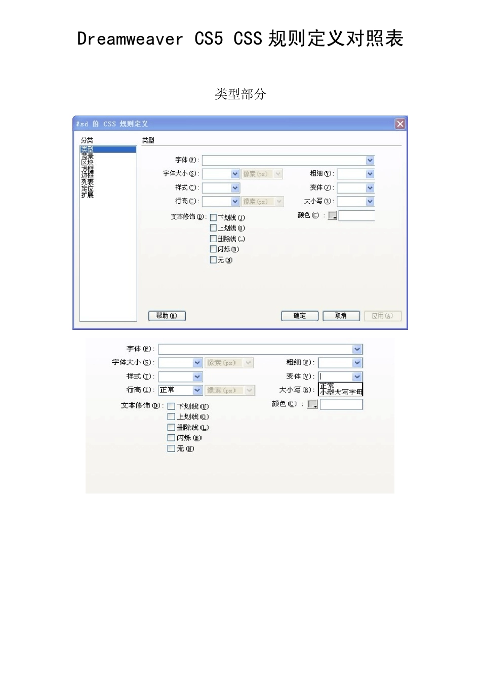 DreamweaverCS5CSS规则定义对照表_第1页