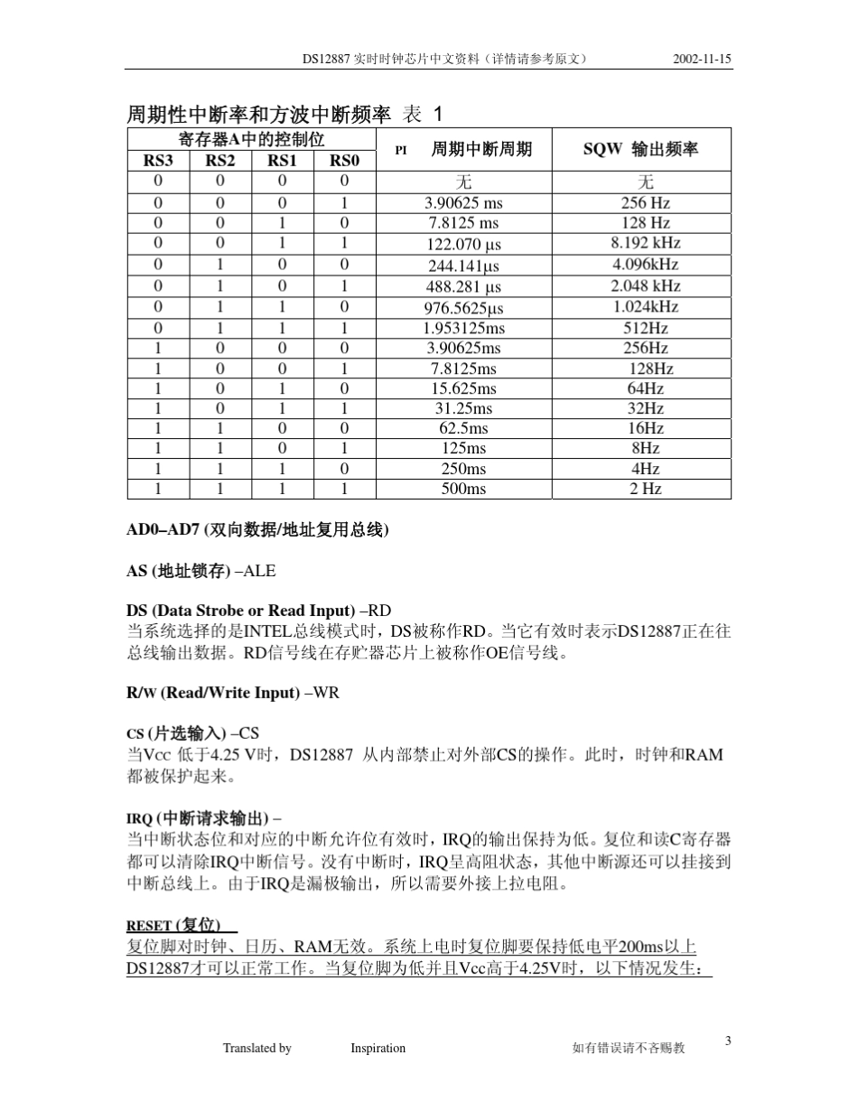 DS12887实时时钟芯片中文资料(详情请参考原文)_第3页