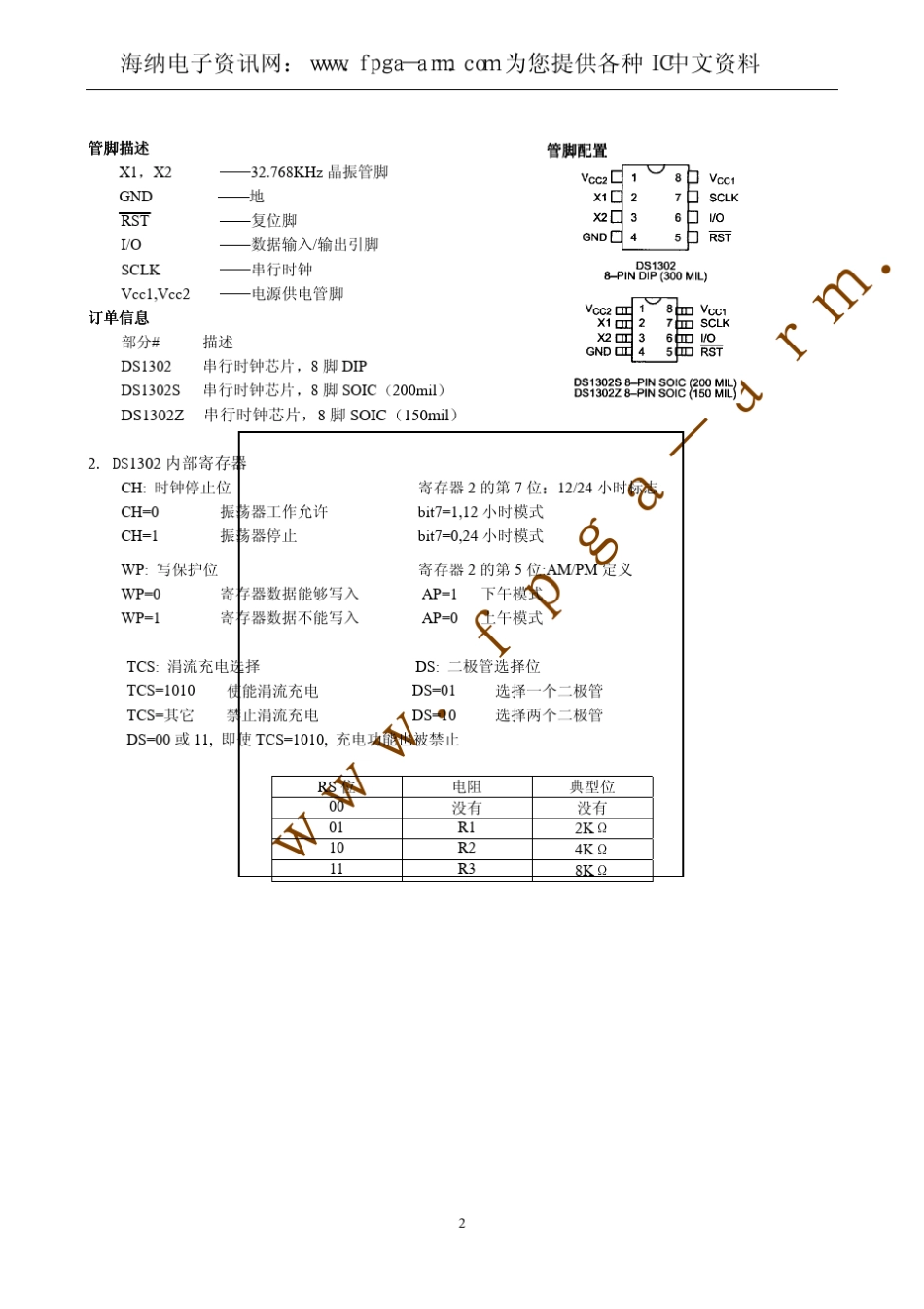 DS1302中文资料(使用说明)_第2页