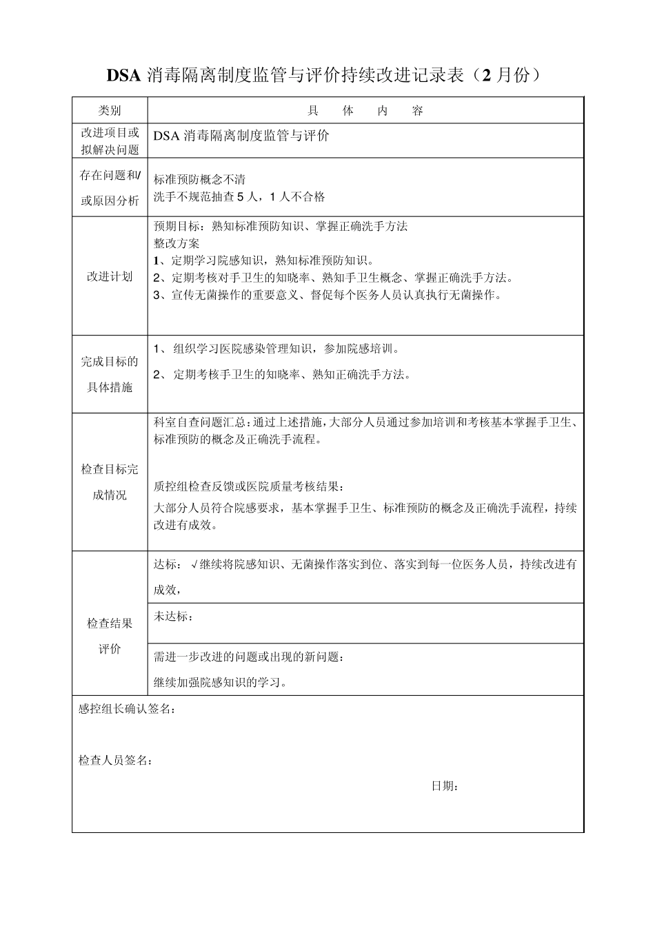 DSA消毒隔离制度监管与评价持续改进记录表_第2页