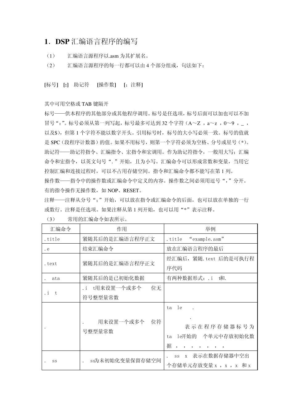 DSP汇编编程及应用举例_第1页