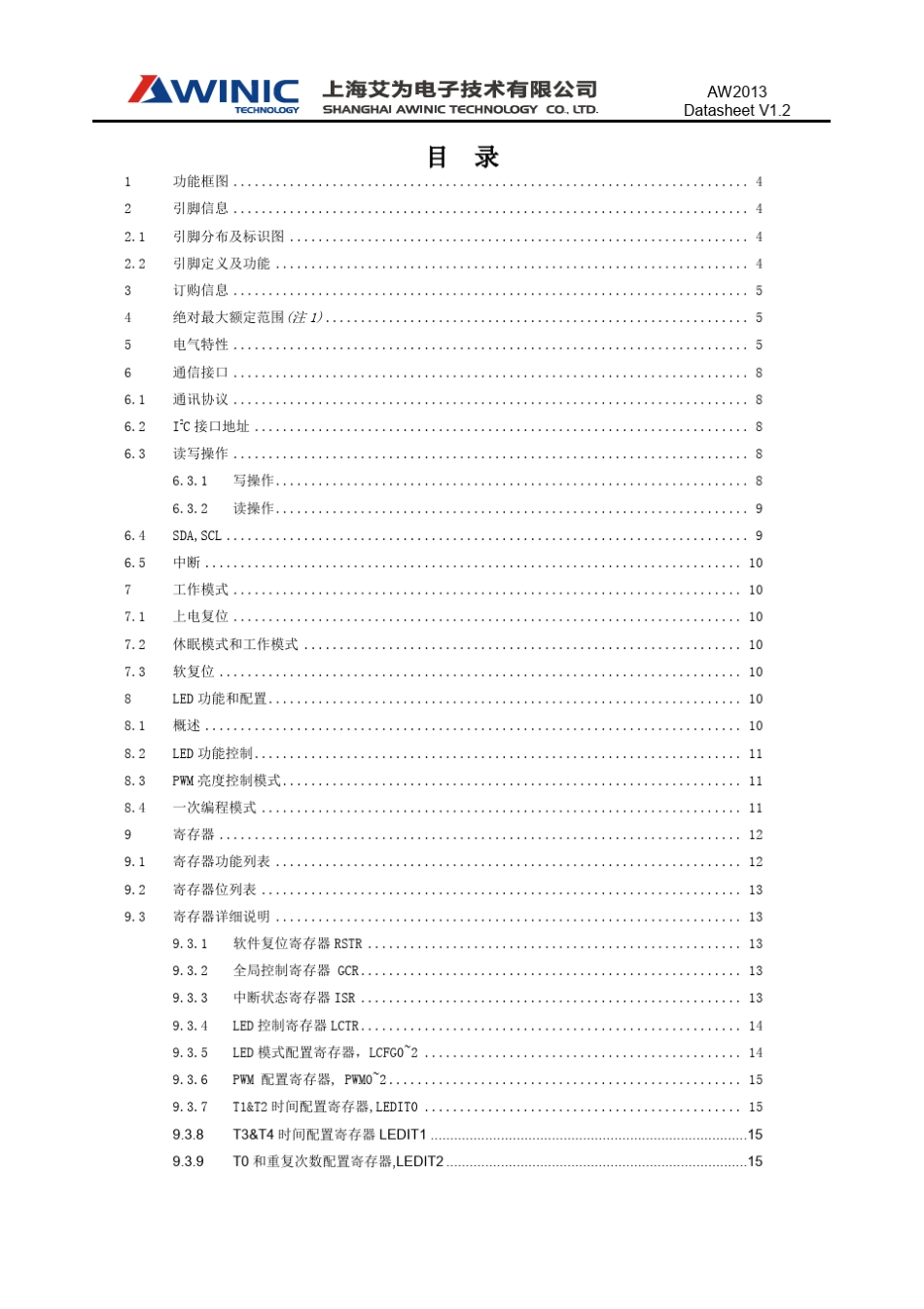 DS_AW2013_CN_V1_2_I2C接口3路呼吸灯控制器_第2页