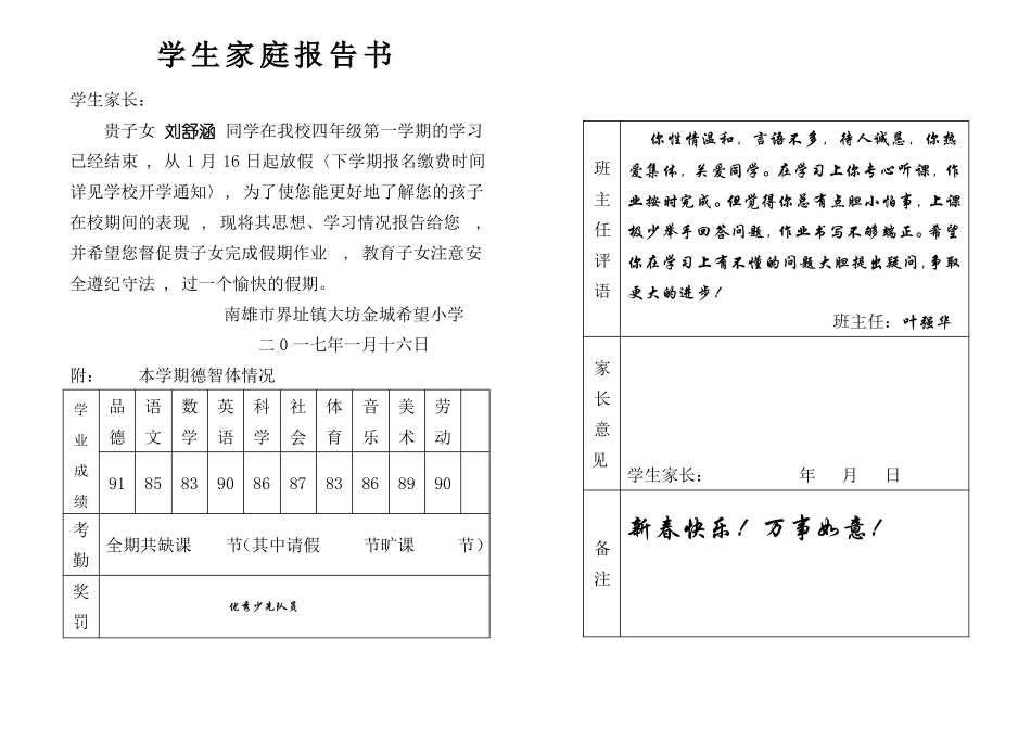 实用中小学家庭报告书模板_第3页
