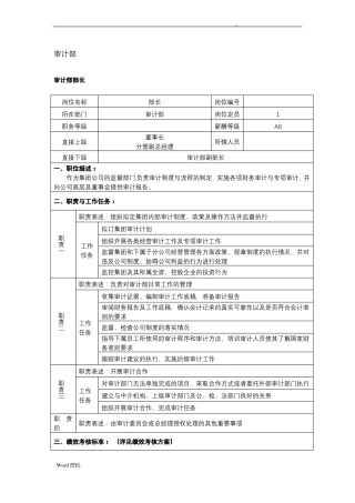 审计部岗位设置及职责