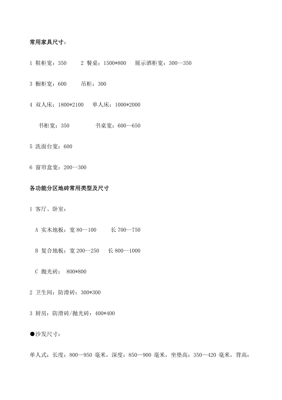 家具常用尺寸大全_第1页