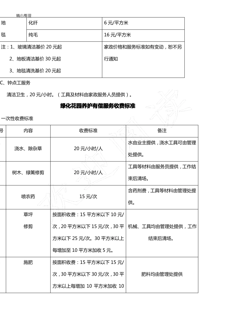 家政服务清洁价格表格模板_第2页