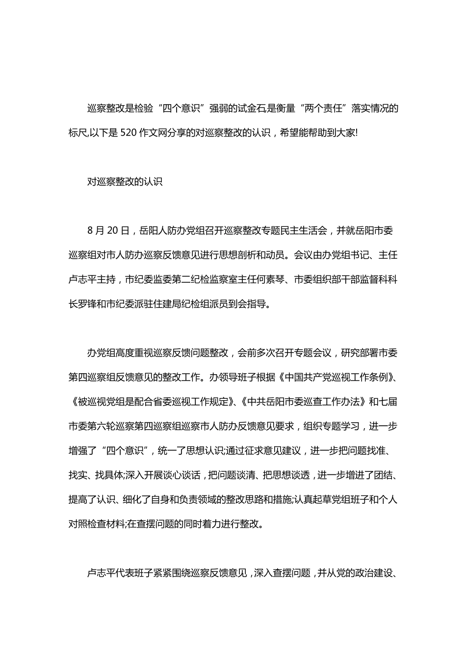 对巡察整改的认识_第1页