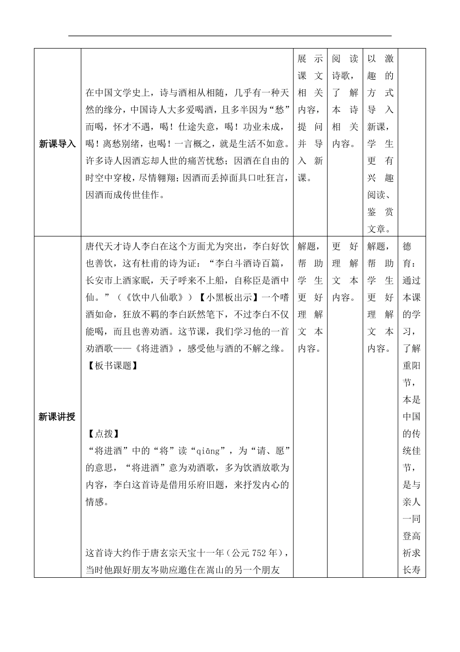 将进酒教案表格式教学设计高中中职语文_第2页