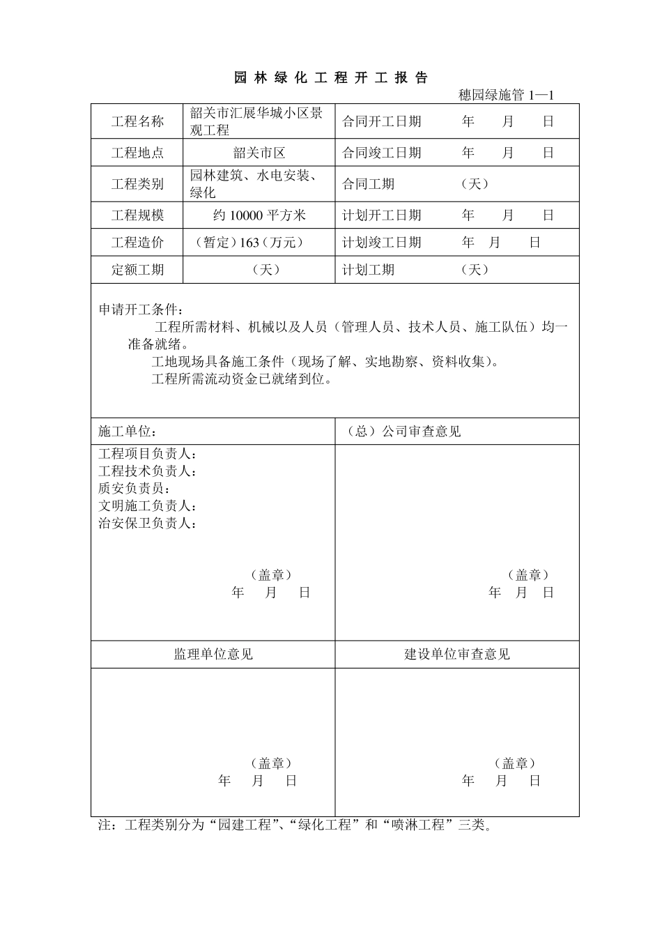 小区景观工程园林绿化资料表格_第1页