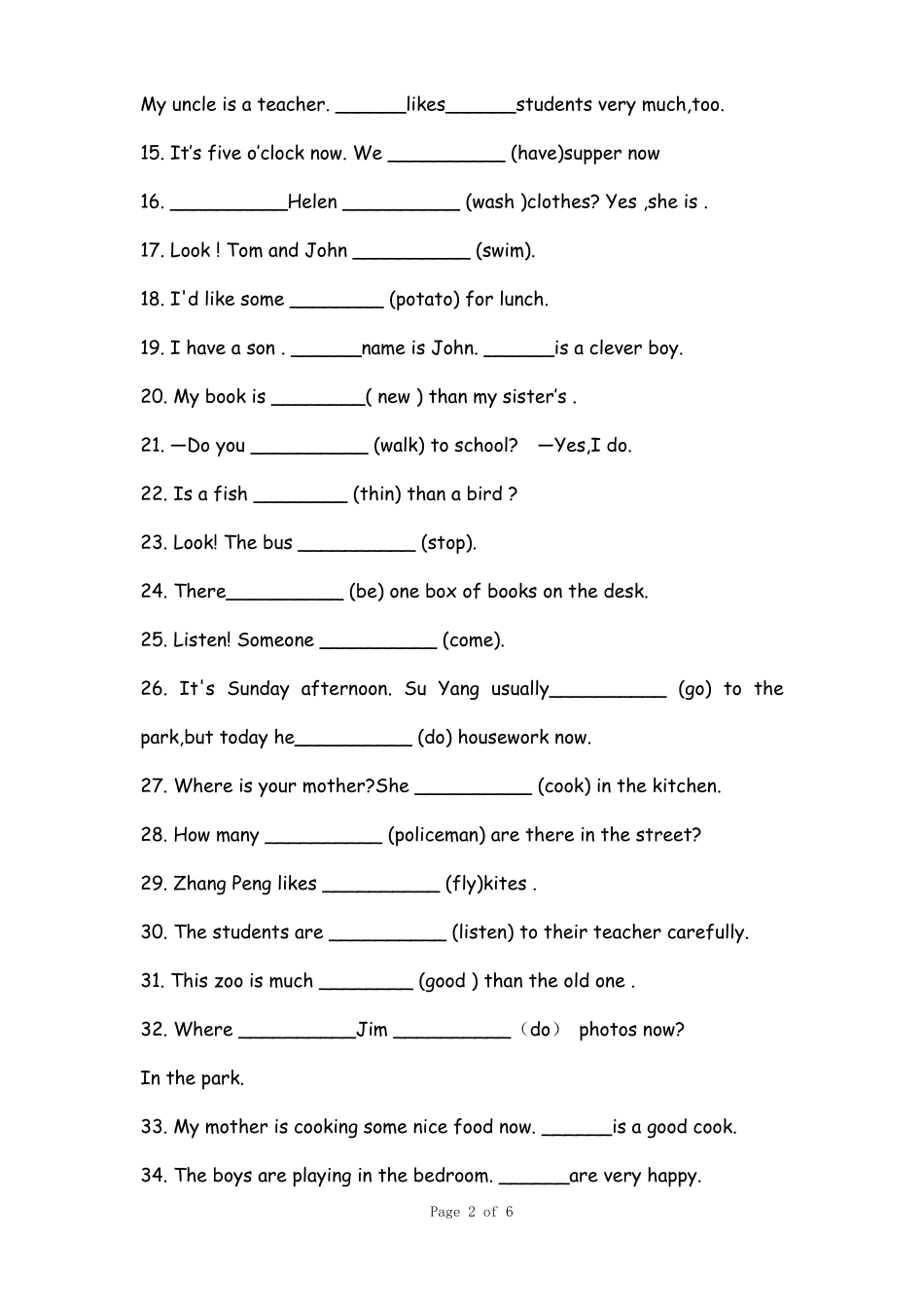 小升初时态语法练习_第2页