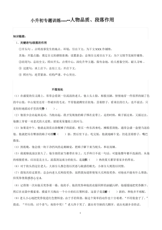 小升初语文专项训练：人物品质、段落作用11