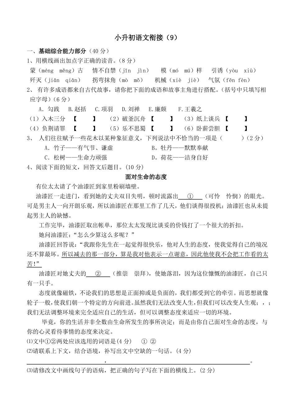 小升初语文衔接九_第1页