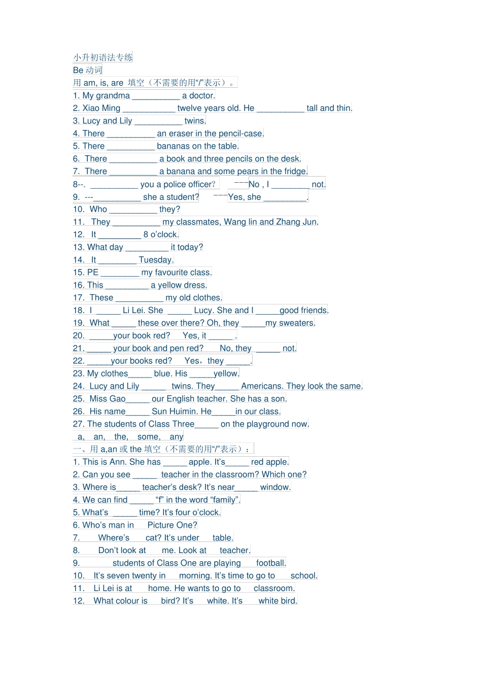 小升初语法专练_第1页