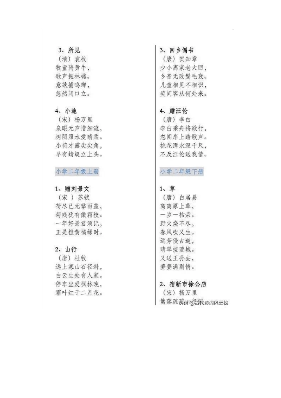 小学1―6年纪语文课本古诗词大全_第2页