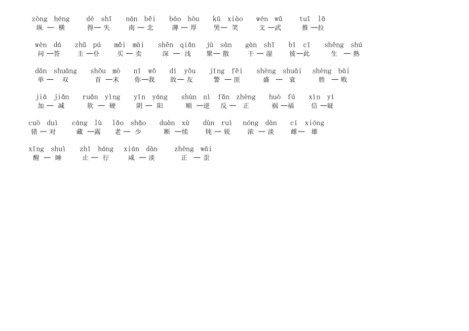 小学一年级-反义词带拼音_第2页