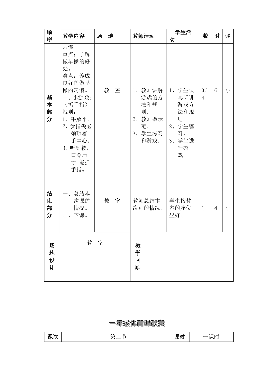 小学一年级体育课教案_第2页