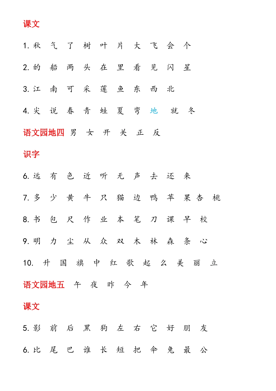 小学一年级识字、生字表_第2页