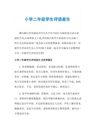 小学二年级学生评语差生