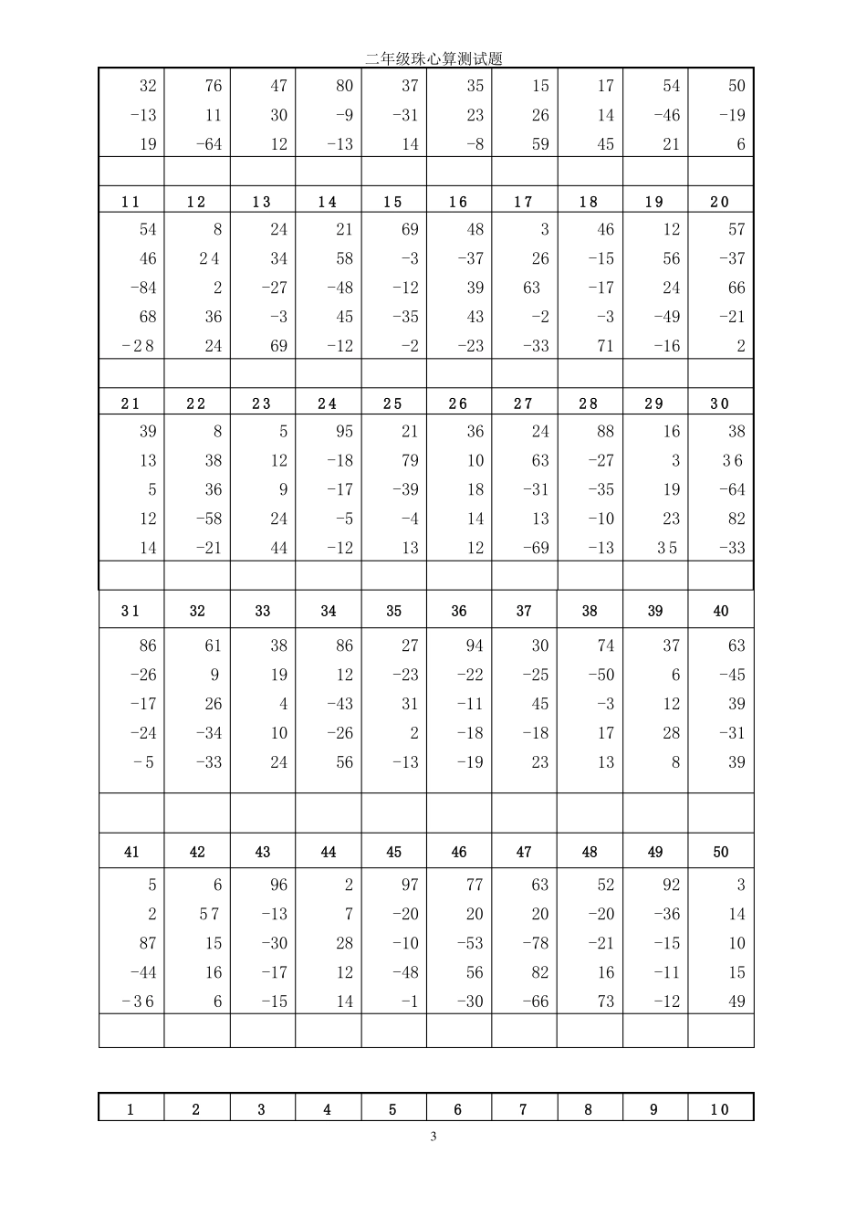 小学二年级珠心算测试题_第3页