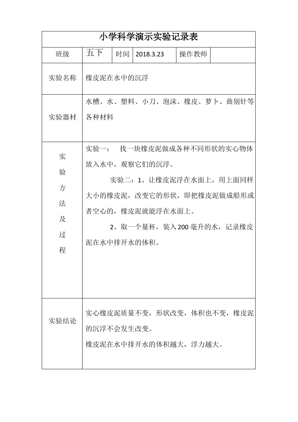 小学五下科学演示试验记录表_第3页